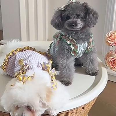 Pet Supplies Cute Pet Plaid Lace Vest Fashion Breathable Dog Clothes Soft Cat Dress Spring