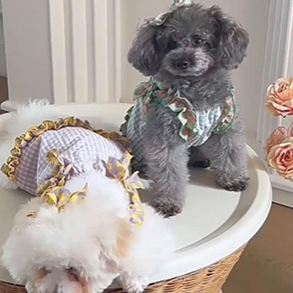 Fashion Dog Clothes Cute Pet Summer Princess Skirt Pet Supplies Pet Plaid Lace Vest  Spring