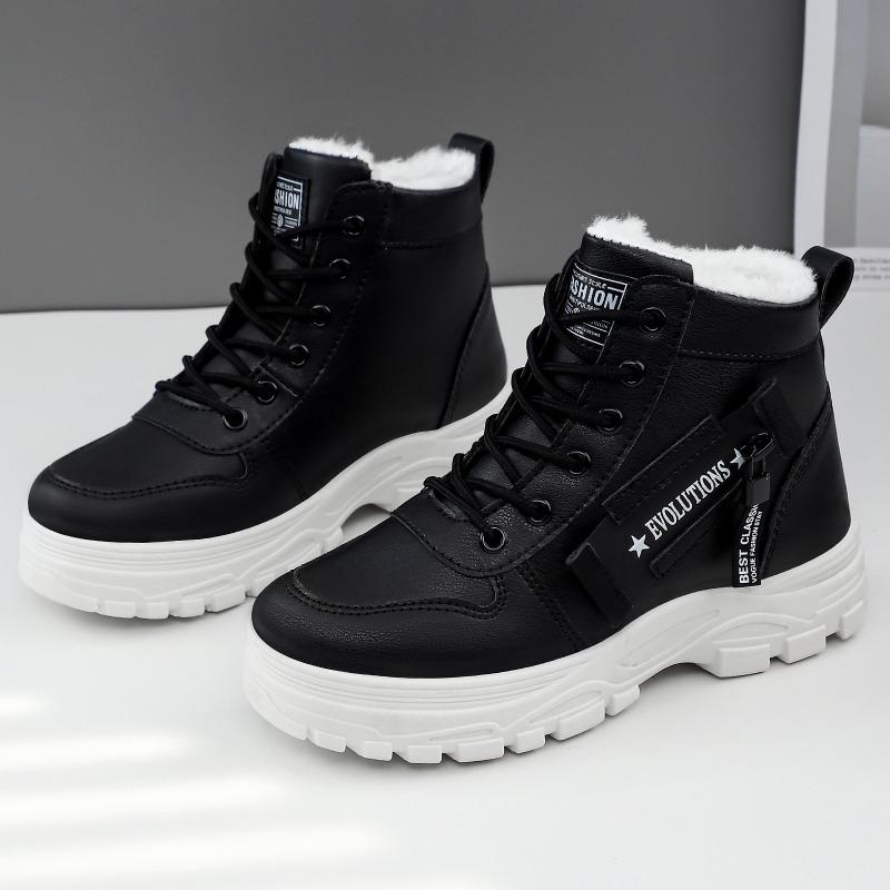 Shoes Women's Snow Boots Winter Fashion Warm Piled Thickened Cotton Shoes Lace-up Medium Tube Thick-soled Cotton Boots
