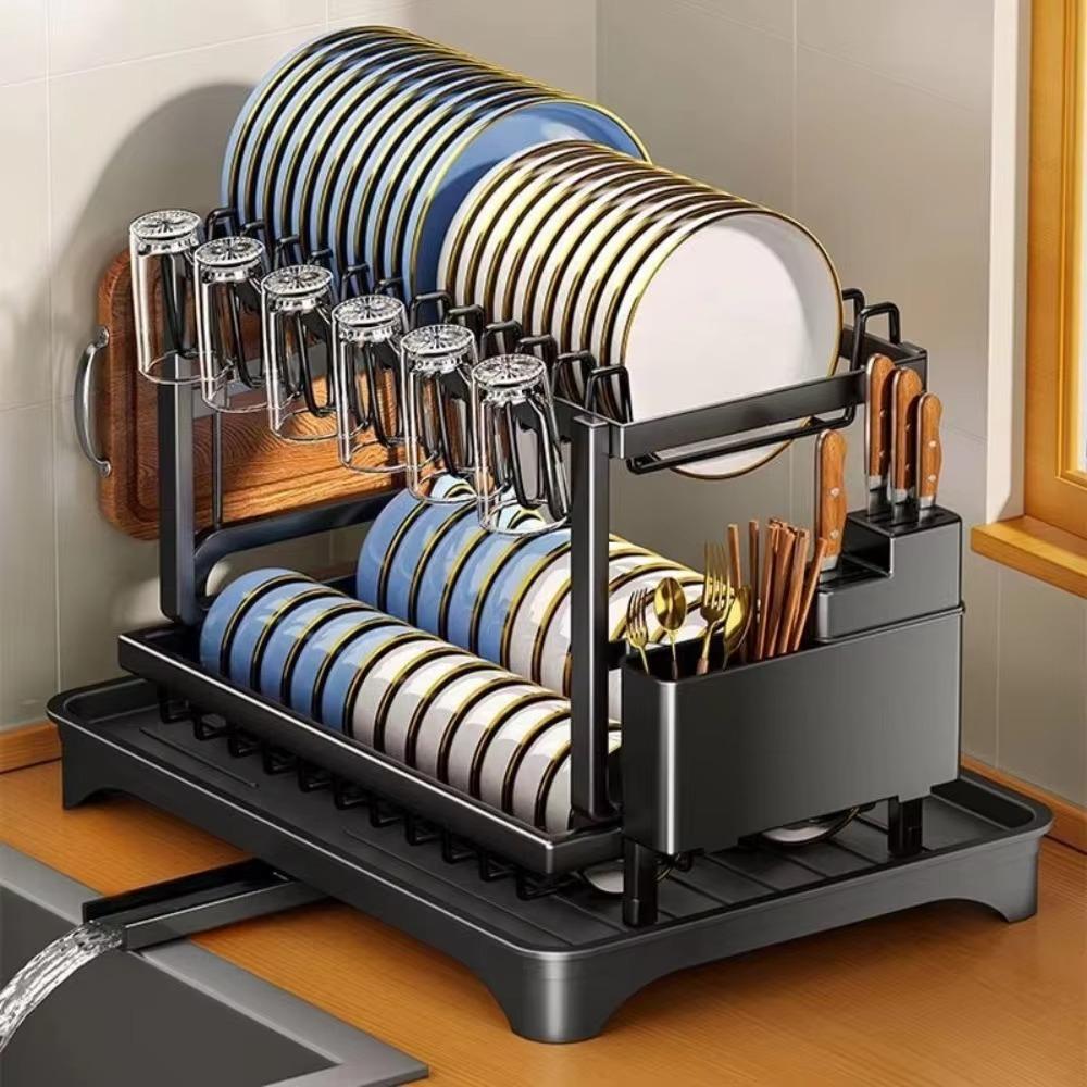 Bowl Drain Rack Bowls Chopsticks Tabletop Storage Rack Double Layers Countertop Organizer Shelf  Kitchen Accessories Organizer