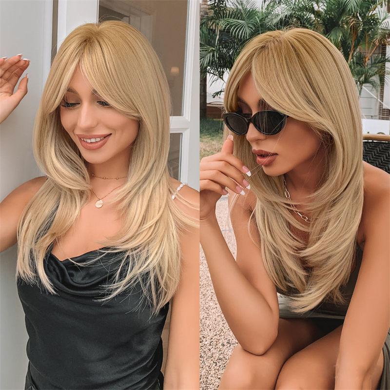 

Eight-Character Bangs Gradient Golden For Women Fiber Wig High-Temperature Micro Volume Hair Tail