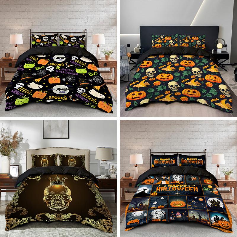 3PC Skeleton Pumpkin Down Quilt Set Comfortable Bedding Cute Little Devil 1Quilt Set 2Pillowcases No Fill Home Atmosphere Decor