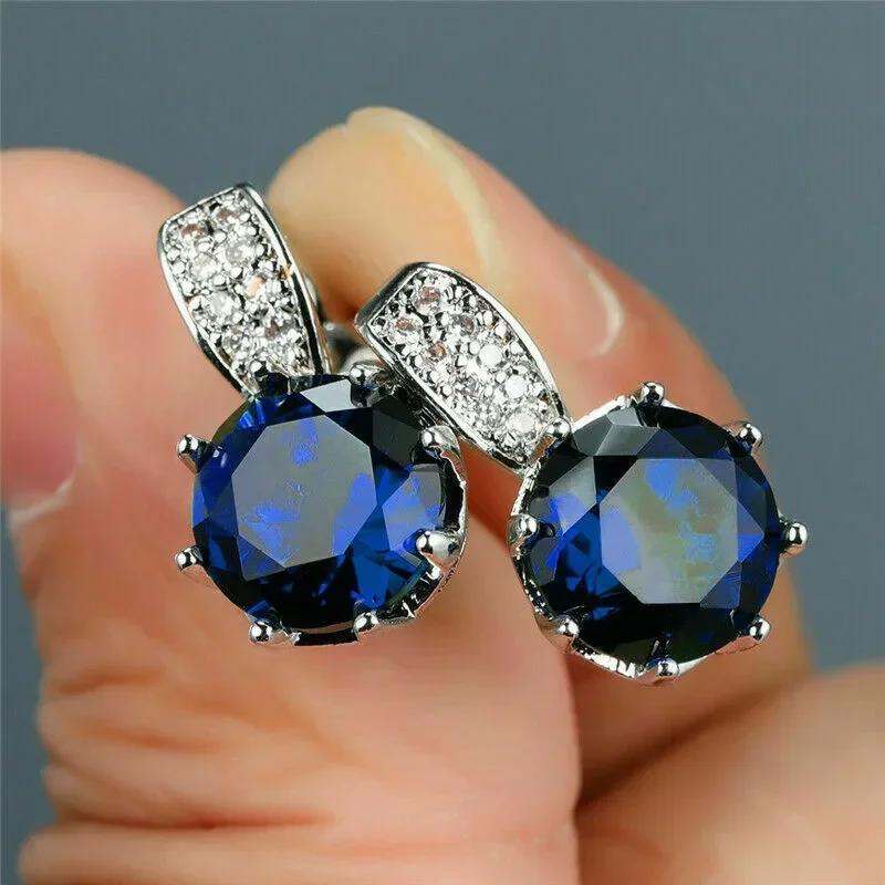 Royal Blue Zircon Oval Earrings Fashionable High-End Design Accessories for Banquets Personalized Simple Zircon
