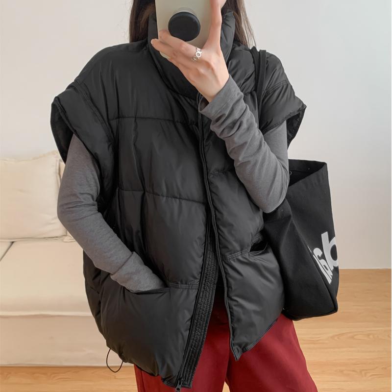 

Модный зимний теплый жилет женский без рукавов парка повседневная толстая женская куртка XL чёрный