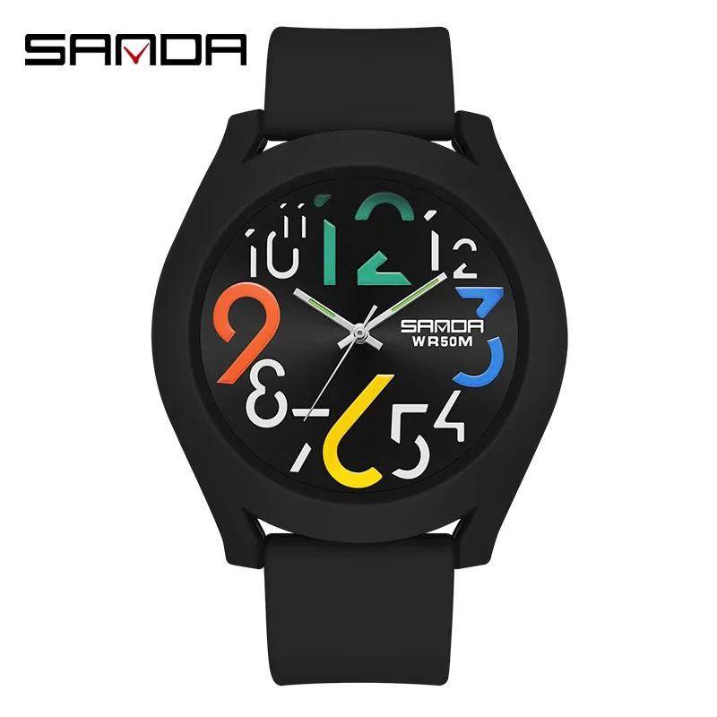 SANDA 9021 Clock Men'S Watch Silicone Strap Waterproof Watch Creative Simple Girls 'Watch New Fashion White Casual Quartz