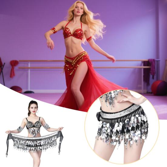 Belly Dance Waist Chain Sequins Hip Scarves Double Tier Waist