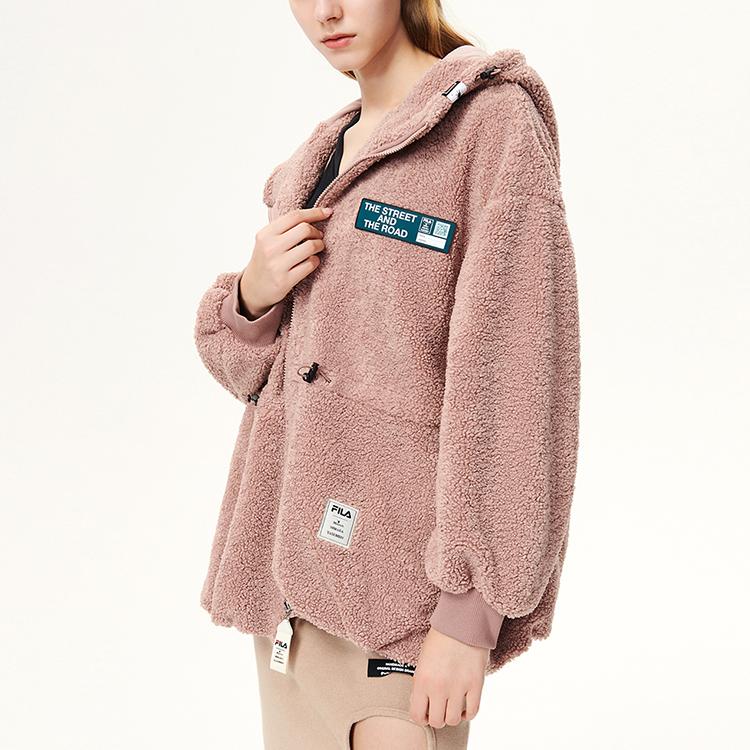 Fila X MIHARA YASUHIRO Collaboration Series Sports Leisure Knit Faux Shearling Warm Hooded Jacket Women Jackets Victoria-Purple F11W143506F-VT