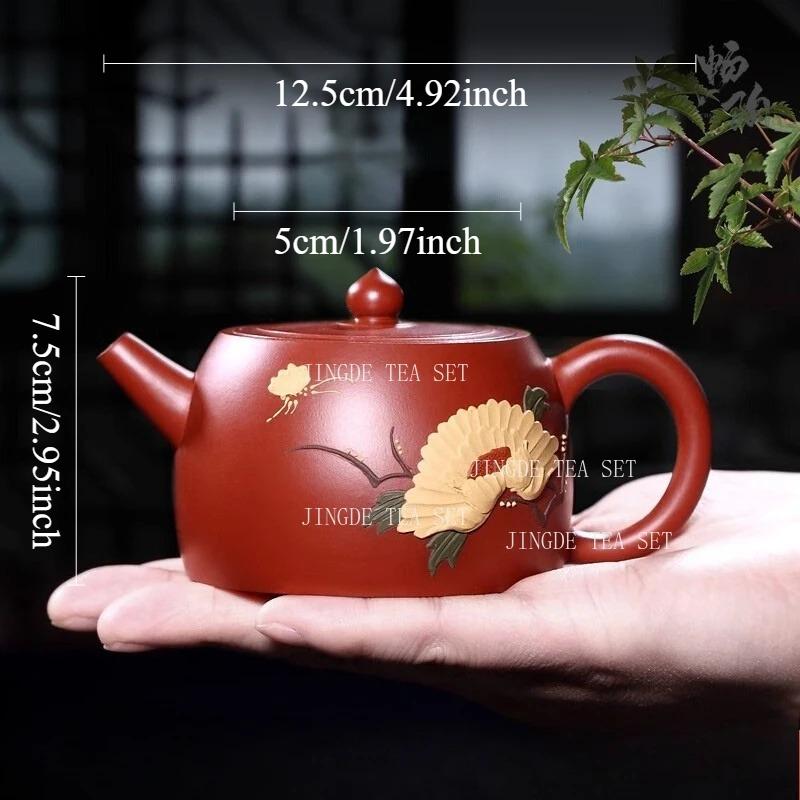 

200cc Yixing Purple Clay Teapot Original Ore Red Mud Household Big Red Robe Butterfly Love Flower Kung Fu Tea Set