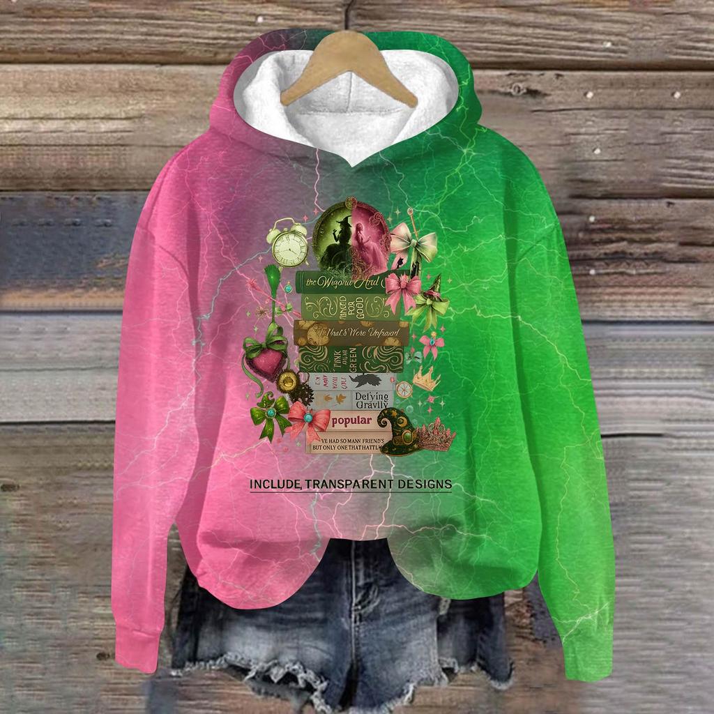 Women's Fashionable Casual Oversized Long-Sleeved Hooded Print Pullover Sweatshirt