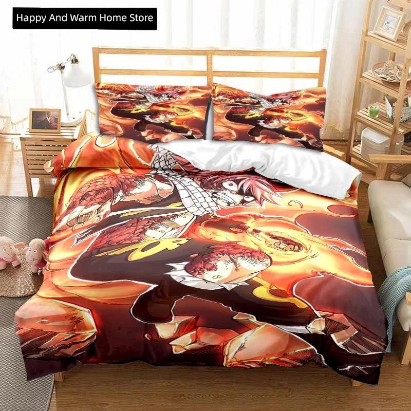 Comforter 3D Anime Fairy Tail Bedding Set Bed Three-Piece Set Single Double Bed Queen Size Adult Boys Bedroom