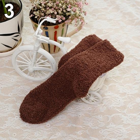 Mulheres menina inverno quente engrossar coral velo fofo cor sólida meias de dormir