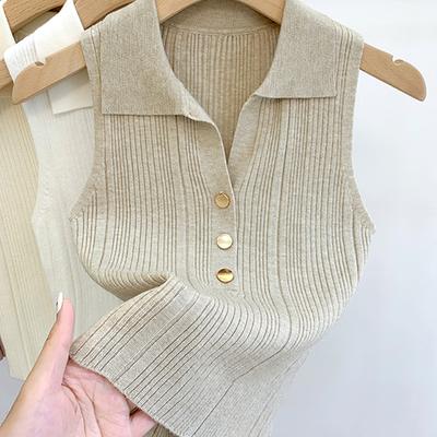 Casual Solid Color Sexy Commuting Sweet Button Lapel Vest For Women