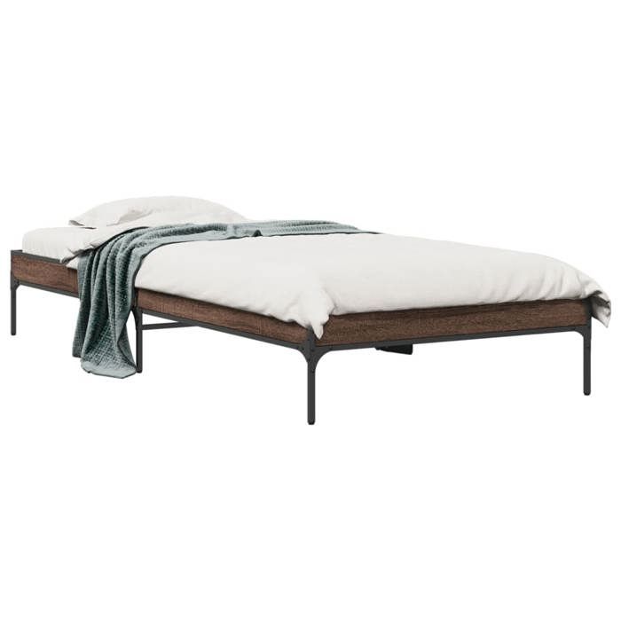 VidaXL Bed Frames Brown Oak 90x200 Cm Engineered Wood and Metal, Bed, Guest Bed, Single Bed, Bedroom Furniture At 845035
