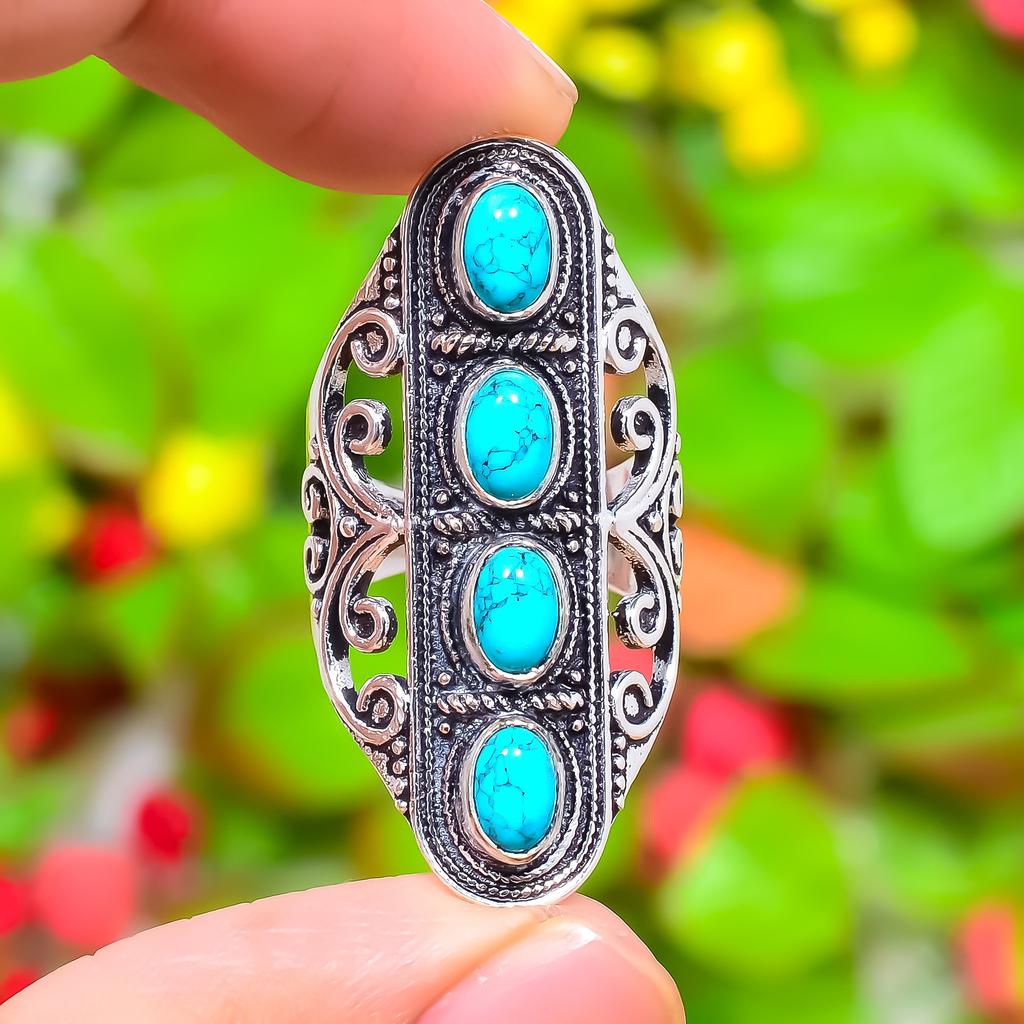 Santa Rosa Turquoise Gemstone 925 Sterling Silver Gift Jewelry Ring Size 8