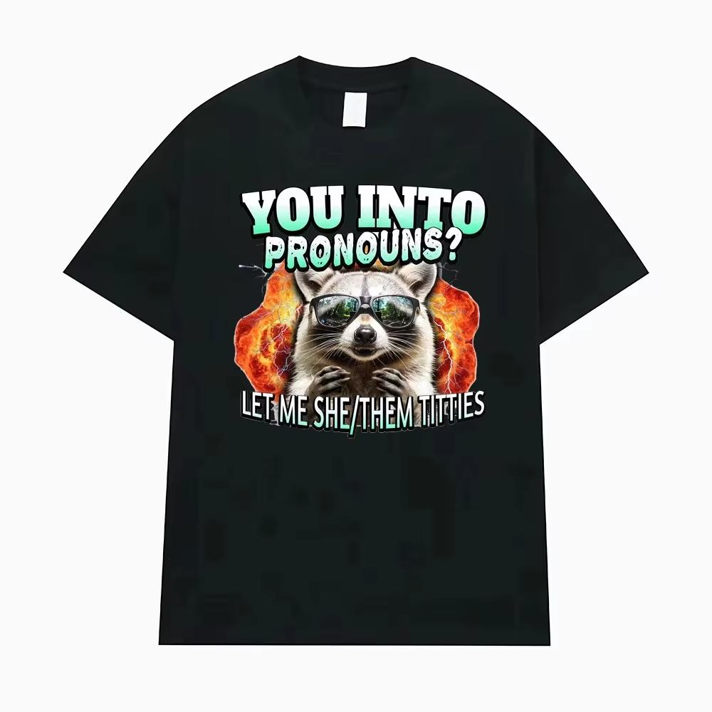 You Into Pronouns Let Me SheThem Tshirt Unisex Women Clothing Funny Raccoon Cartoon High Street Tshirt Hot Sale Comfort T Shirts