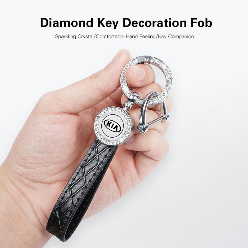 Crystal Luxury Metal Leather Car Keychain Anti-lost Key Ring Fashion Jewelry For KIA Rio 4 Ev3 ev6 Niro Stonic Sportage GT-Line gbnkr30