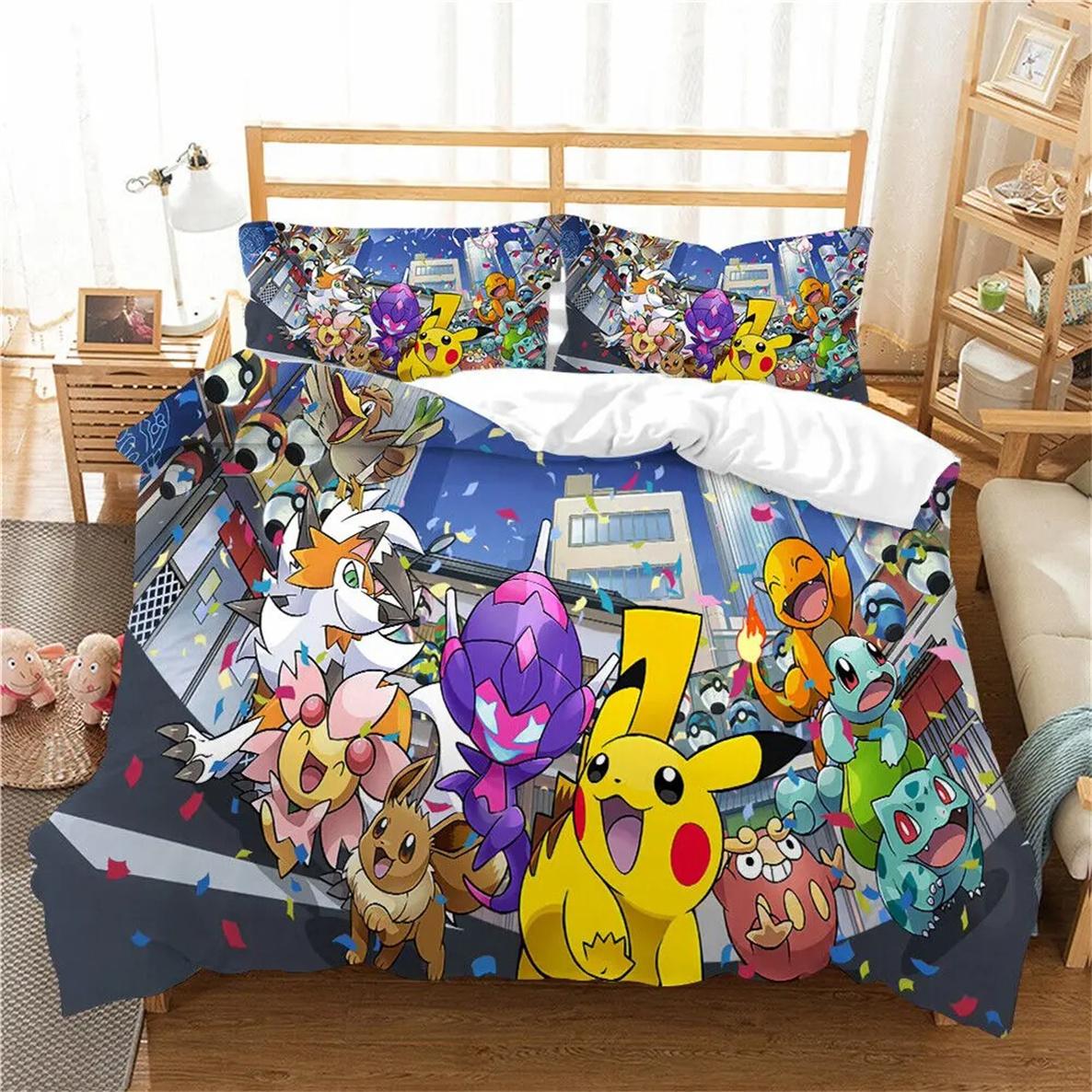 

3D Пикачу Постельное белье Покемон Детский комплект постельного белья 2/3-части пододеяльники Покрывала для детей с принтом 135x200cm-2pcs