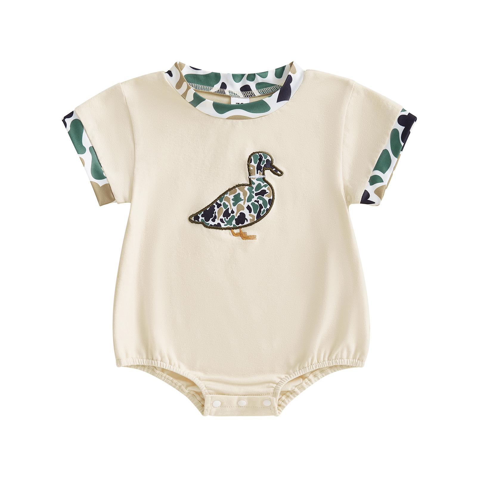 

Детские комбинезоны для девочек с камуфляжной вышивкой в виде утки, круглым вырезом и коротким рукавом, детские боди, комбинезоны 70 зелёный