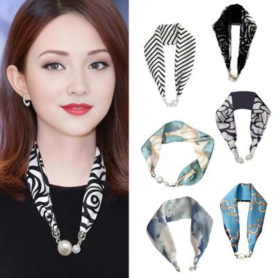 Women Chiffon Scarf Magnetic Buckle Bright Color Printing Necklace Style Decorative Thin