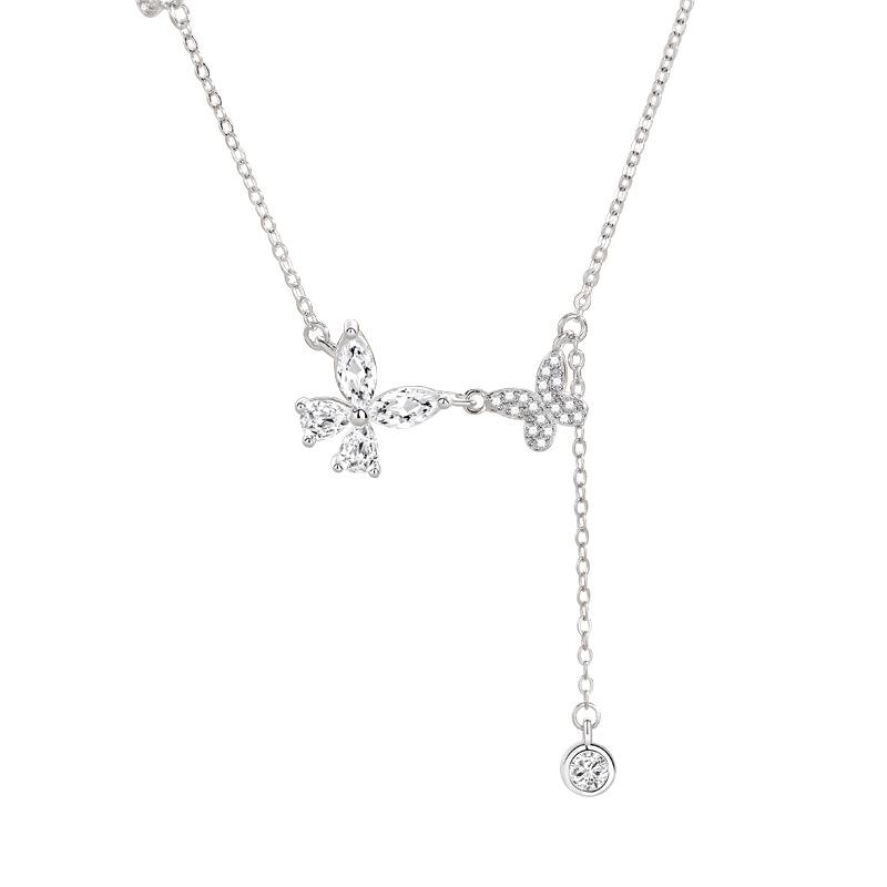 Butterfly tassel necklace femininity versatile ins style fashion design sense flash diamond accessories women
