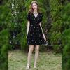 Elegant Contrast V-Neck Embroidered Mini Dress