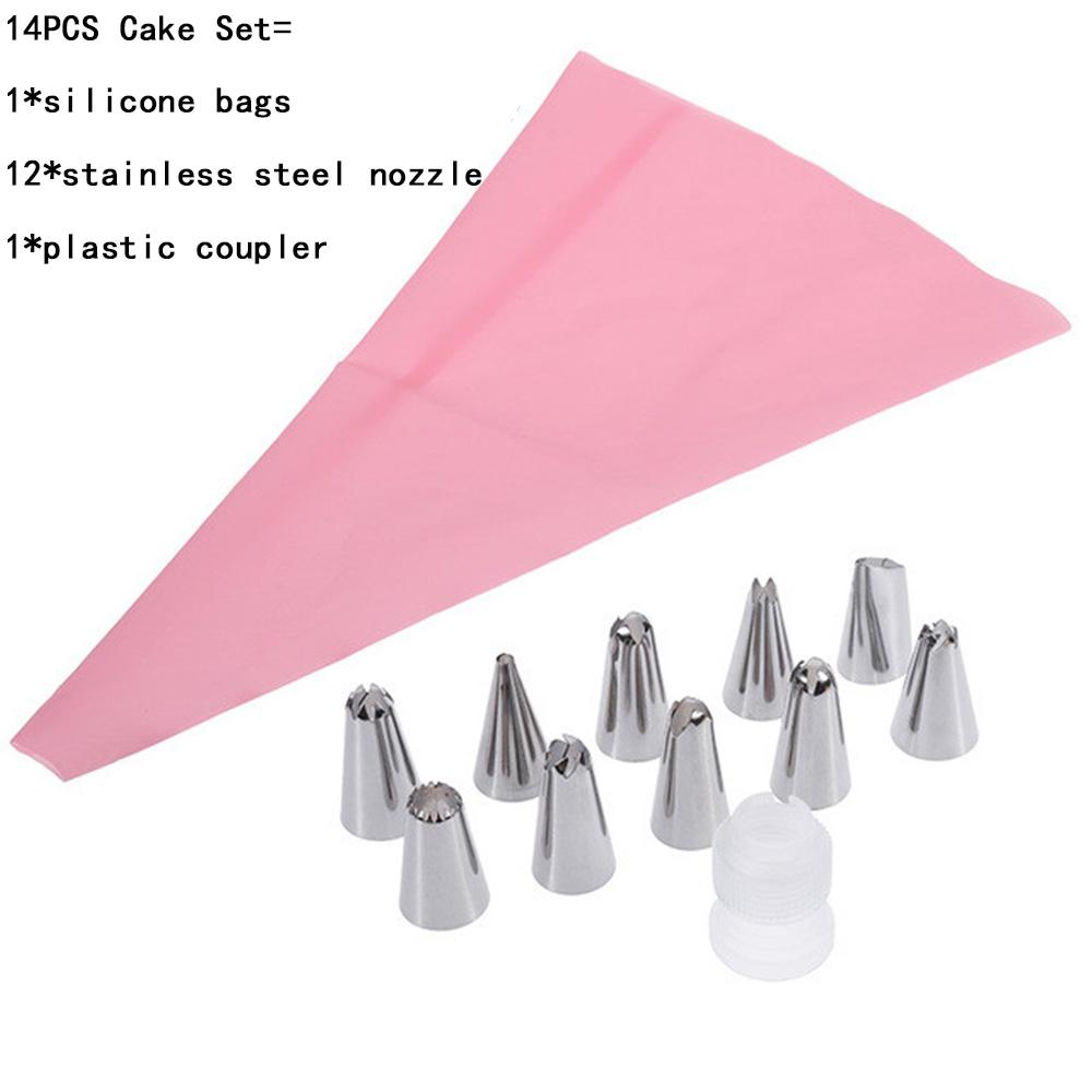 14/26/33pcs Silicone Kitchen Accessories Icing Piping Cream Pastry Bag With Stainless Steel Nozzle Diy Cake Decorating Tips Set