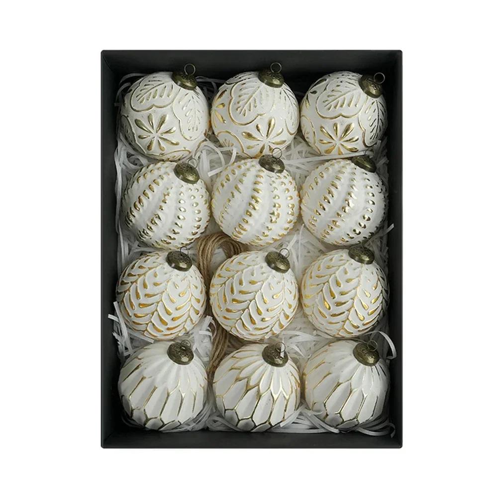 Rustic Christmas Ball Ornaments 12PCS Set with Hanging Loops Vintage Style for Tree Decoration Polypropylene Material