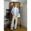 JYL Men's Straight Jeans  American Vintage Loose Wide-Leg Trendy White Denim Pants