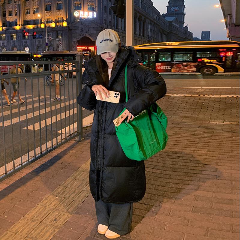 Zesílené Dlouhé Dolů Bavlněné Oblečení Internetové Celebrity se Stejným Stojáčkem s Kapucí Teplý Volný Kabát