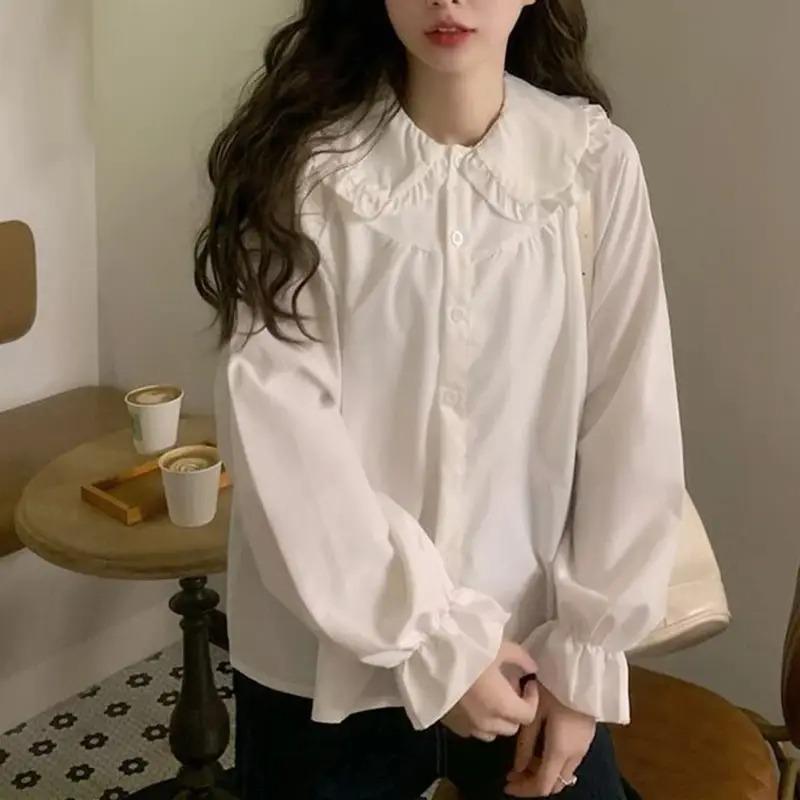 

Vintage Women White Shirt Preppy Style Fashion Elegant Female Long Sleeve Blouse Y2K All Match Shirts XS білий