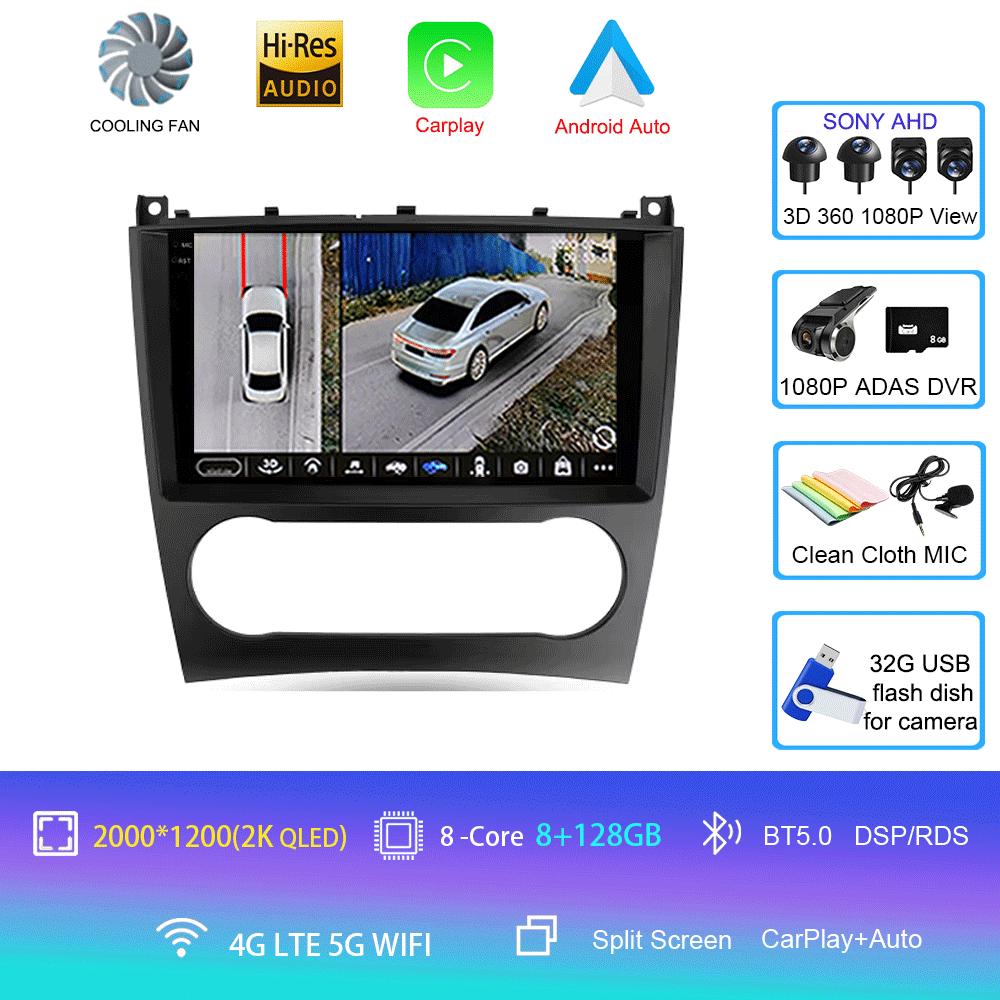 Radio auto Android 14 Carplay pentru Benz W203 W209 C180 C200 C220 C230 2004 - 2011, navigație GPS, player multimedia, wifi + 4G BT Auto
