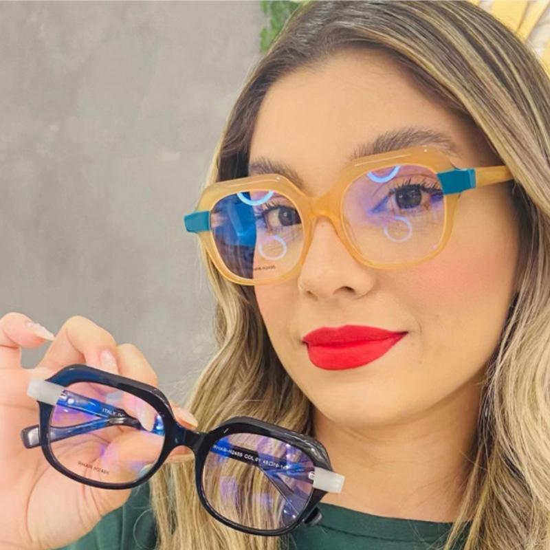Big Frame Round Double Color Optical Glasses Frames Women Tr90 Anti-Blue Light Spectacle Fashion Clear Lens Computer Eyeglasses
