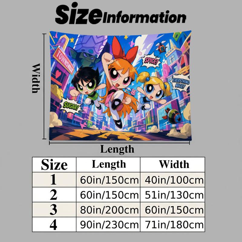 Powerpuff Girls Wall Tapestry Aesthetic Wall Hanging Printed Fabric Blanket Decorative Tapestries for Bedroom Living Room Home Decor