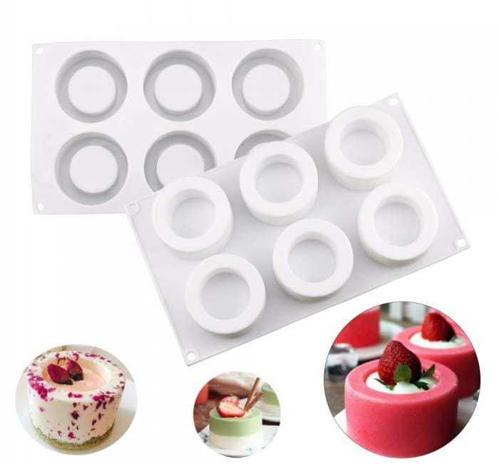 Silicone Mold for Monoportion Cylinder with 6 Slots for Cakes, Desserts