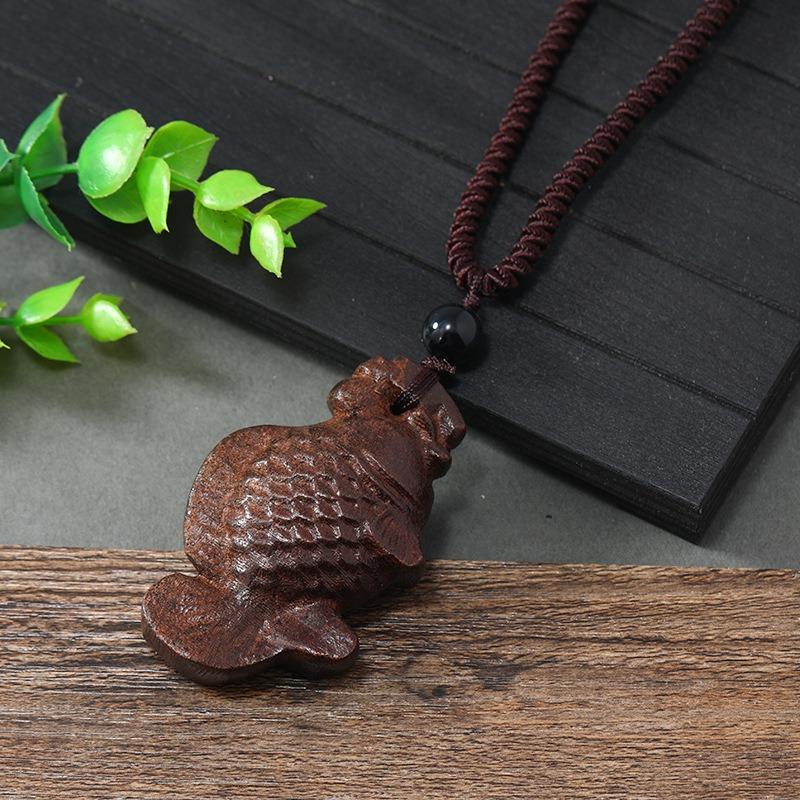 Hand-carved Mahogany Necklace Retro Femininity Long Autumn and Winter Sweater Chain Cotton and Linen Accessories