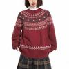 Women's Off-White Fair Isle Nordic Print Crew Neck Sweater Vintage Casual Knit Pullover Loose