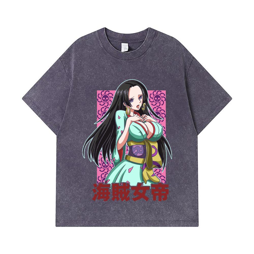 275 GSM Washed T-shirts 100% Cotton One Piece V68 Boa Waifu Print Unisex Heavy Cotton T Shirt