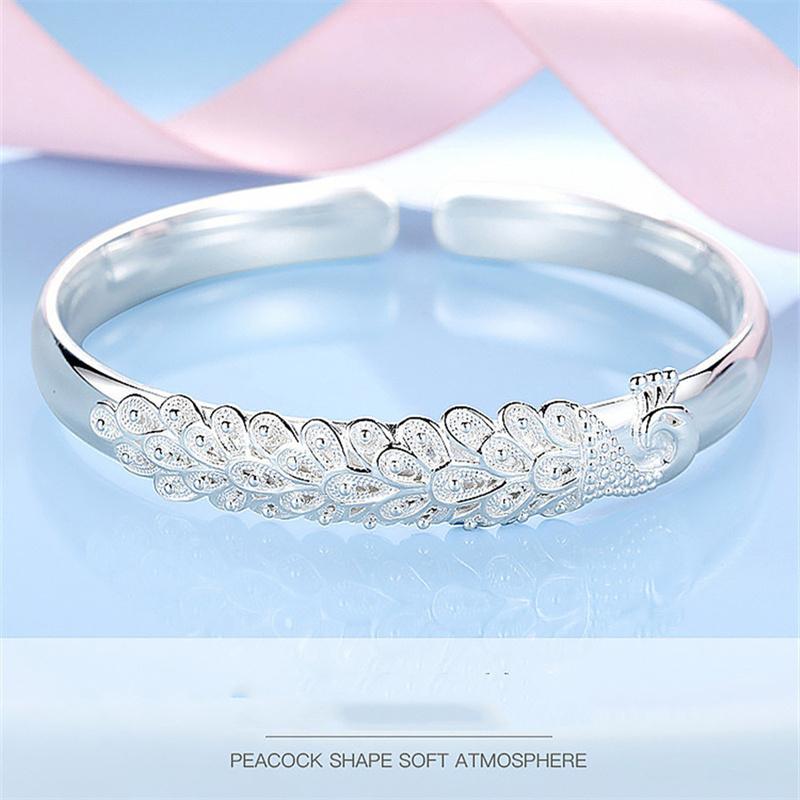 925 Sterling Silber Original Designer Pfau Öffnung Bildschirm Armbänder Armreifen Für Frauen Mode Hochzeit Schmuck Einstellbar Geschenk