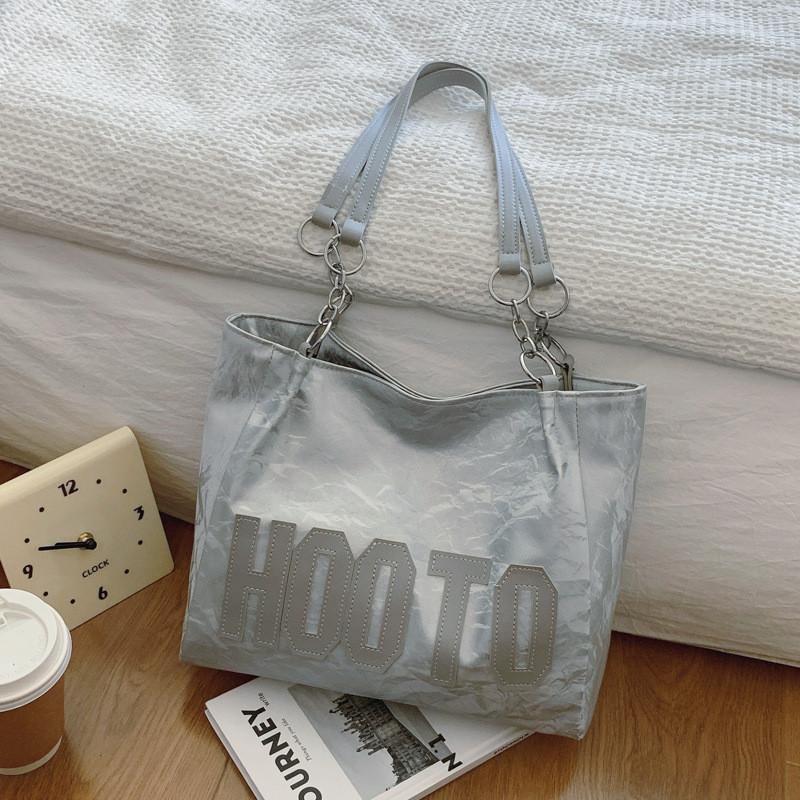 

Stylish Retro Korean Letter Print Tote Bag For Fall Season Spacious Design срібний