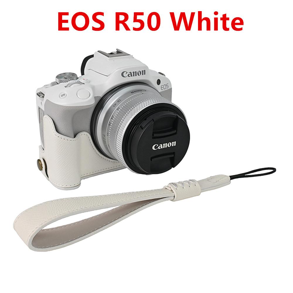 Palm Print PU Leather Camera Half Case For Canon EOS R50 R10 R8 Battery Opening Bottom Cover With Hand Strap