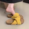 Retro Woven White Thick-soled One-word Slippers Women's Summer Wear 2025 New Models with Skirts To Increase Height and Cool Slippers