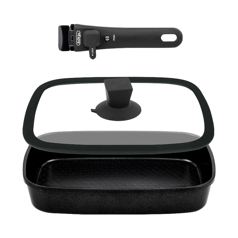 Boohgle Rectangular Frying Pan with Lid (Black)