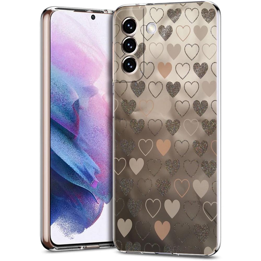 Gold Pink Rose Glitter Hearts Phone Case For Samsung Galaxy S24 Ultra S23 FE S22 S20 S21 5G S10 S9 Plus S10E S8 Soft Clear Cover