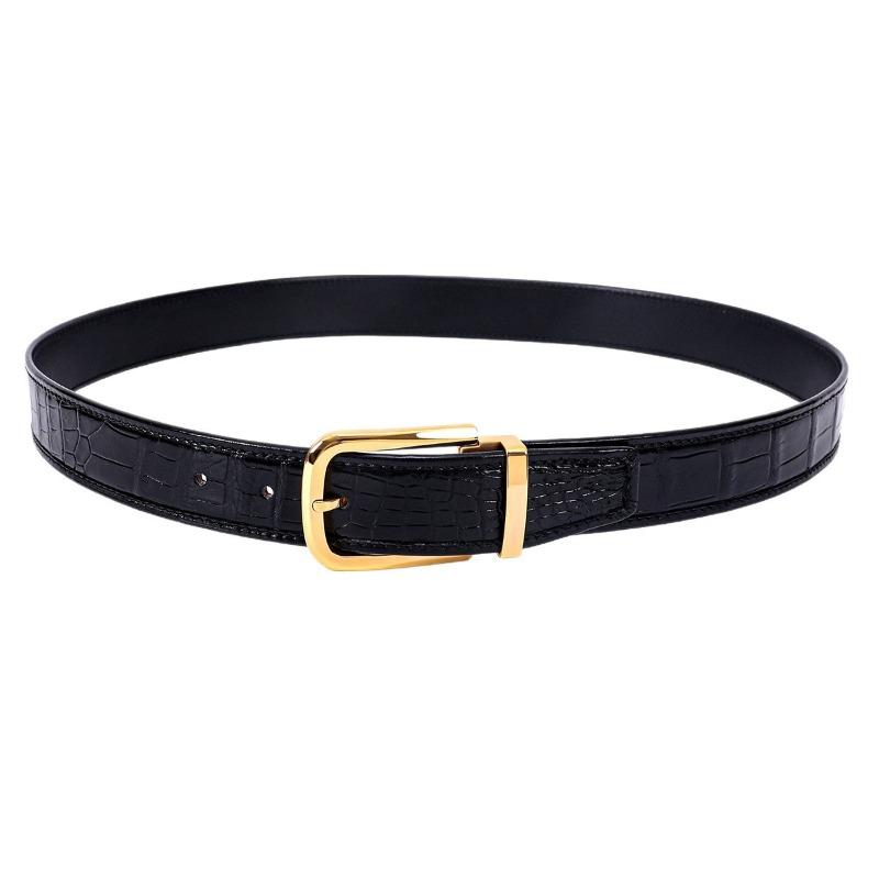 Mei Mary Men's genuine crocodile leather belt - seamless belly skin, 3.5cm width, business casual style with 304 stainless steel buckle