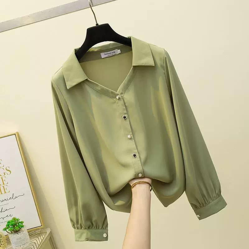 Long Sleeve Chiffon Big Size Tummy Covering Slim Ladies Shirt