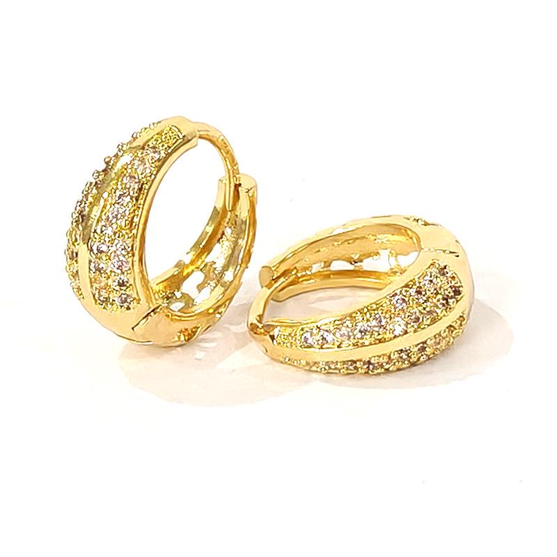 European Gold Zircon Inlaid Earrings, Creative Women s Shiny Diamond Copper Electroplated Versatile Earrings Copper Inlaid Zircon золотой