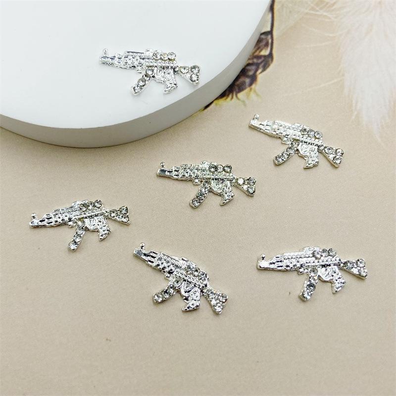 Metallic Silver AK-Style Nail Art Rhinestone Gun Ornaments
