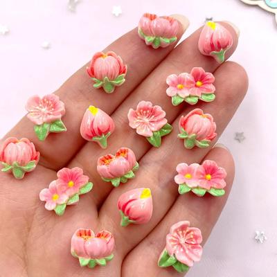 20Pcs Resin Kawaii Mini Peach Blossom Flat Back Flower Stone Scrapbook Wedding Applique Crafts DIY Nail Art Decor Scrapbook