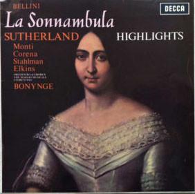 LP Record BELLINI / SUTHERLAND / MONTI / CORE - La Sonnambula Highlights SXL6128 DECCA 1964 UK Classical Used