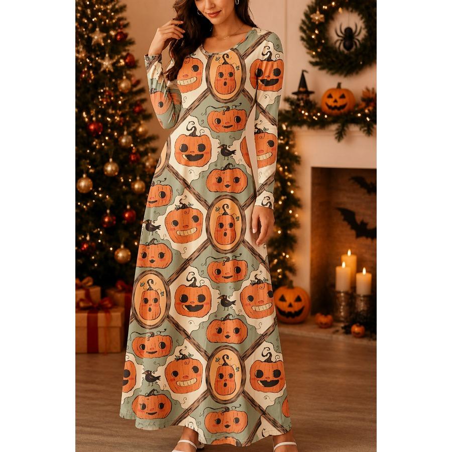 Women's Long Sleeve Dress for Halloween Costume Gothic Style Spooky Fashionable One-Piece Halloween Party Dress